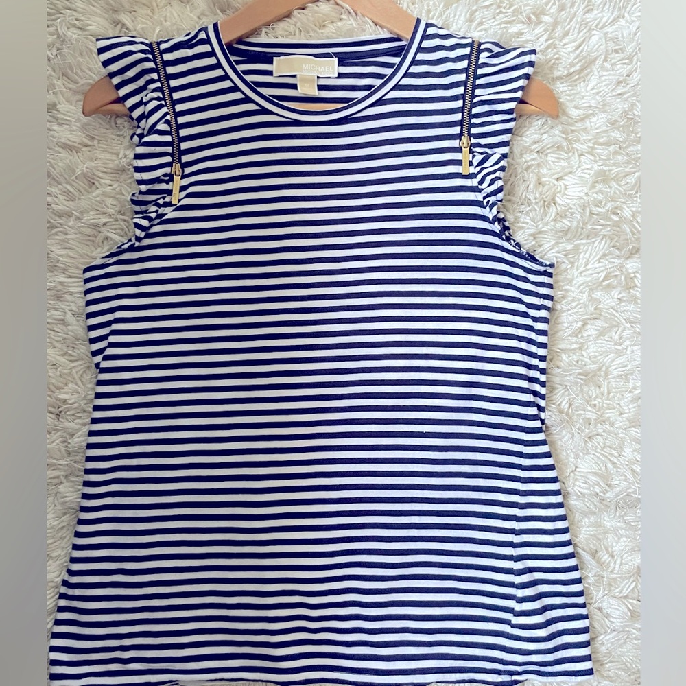 MICHAEL KORS dark blue & white striped blouse